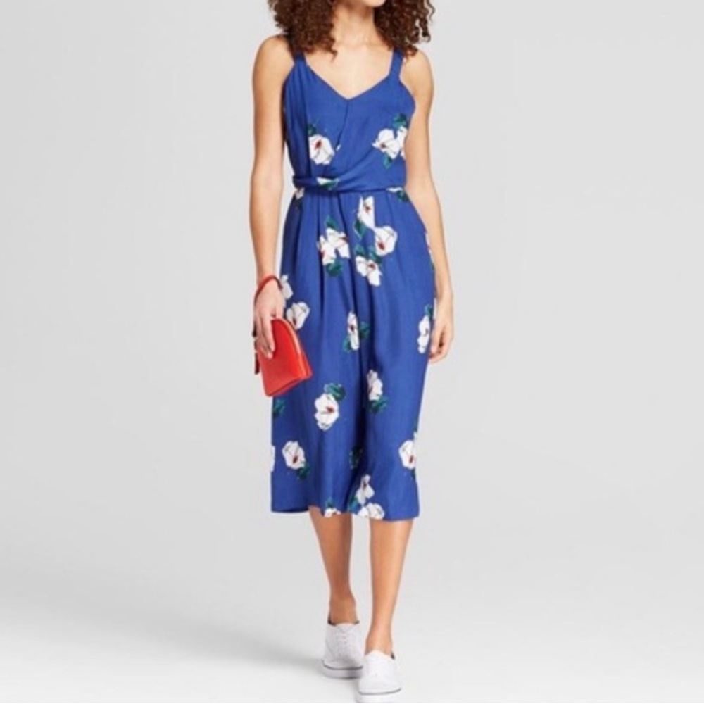 A New Day at Target Blue Floral Wide Leg Jumpsuit